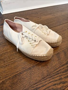 J.Crew size 8.5 Canvas Espadrille Lace-Up Sneakers in Cream - Women's